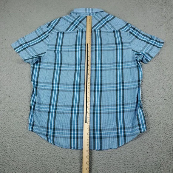 Penguin Shirt Mens XL Blue Plaid Slim Fit Casual Button Up Short Sleeve - Picture 4 of 7